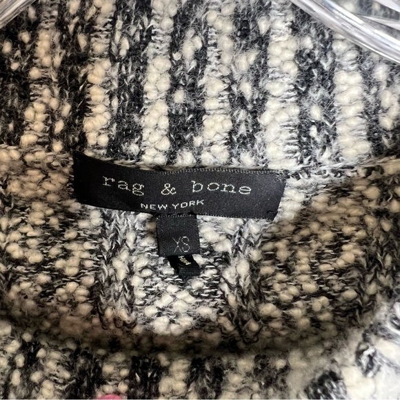 Rag & Bone Sweater Women XS Tunic Wool Blend Knit Black White Slit Chunky Knit Z - Picture 6 of 10